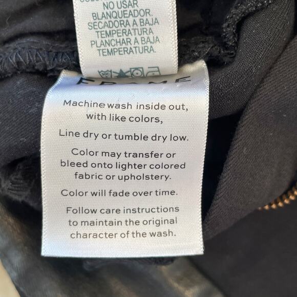 Frame Denim Le High Rise Straight Black Noir Coated Tuxedo Side Stripe Jeans 26 - Picture 13 of 14